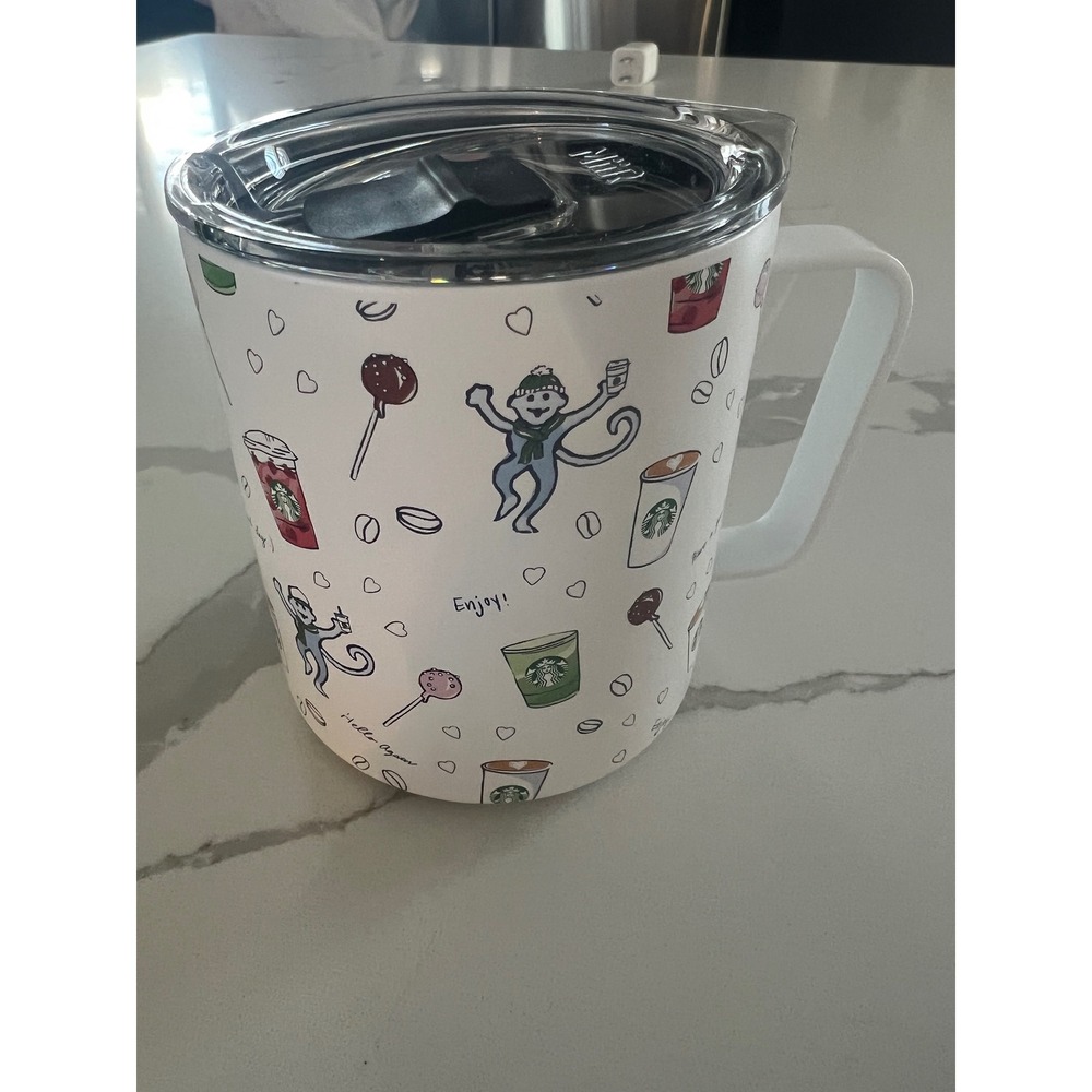 Starbucks‎ Travel Mug Tumbler White Roller Rabbit Coffee Cup Lid Handle
